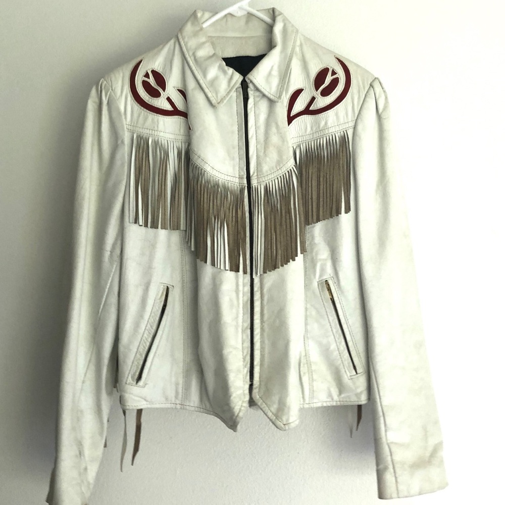 Vintage white leather jacket with fringe